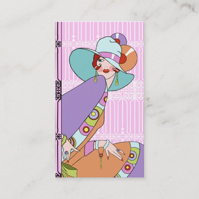 Shelby, 1930s Lady in Lilac and Lavender Business Card (Front)