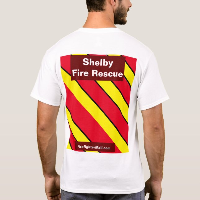 Shelby Fire Rescue Firefighter Red/Yellow T-Shirt (Back)