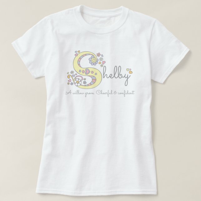 Shelby girls S name meaning monogram t-shirt (Design Front)