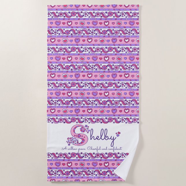 Shelby name meaning flower doodle beach towel (Front)