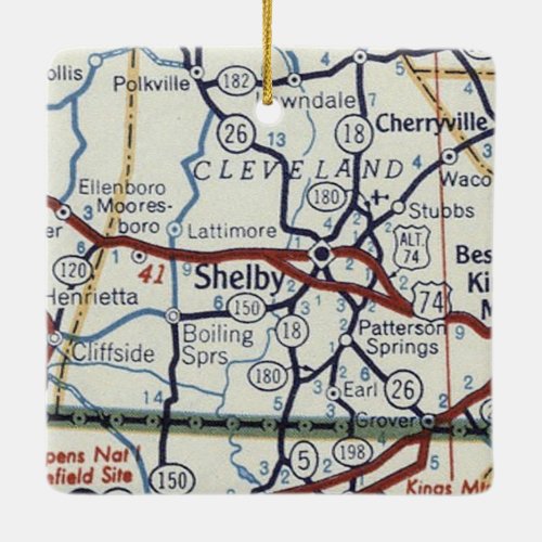 Shelby NC Vintage Map Ceramic Ornament