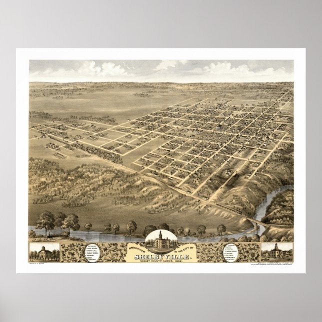 Shelbyville, IL Panoramic Map - 1869 Poster (Front)