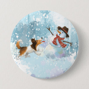 Sheldon the Sheltie and the Snowman Button