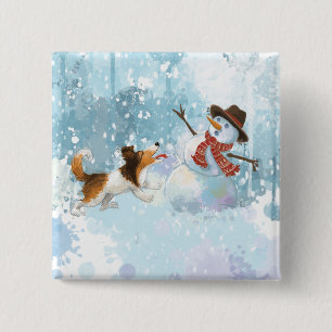 Sheldon the Sheltie and the Snowman Button