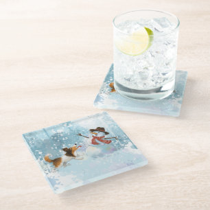 Sheldon the Sheltie and the Snowman Glass Coaster