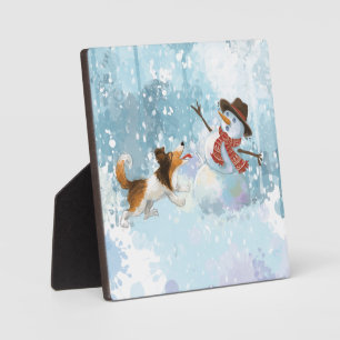 Sheldon the Sheltie and the Snowman Plaque