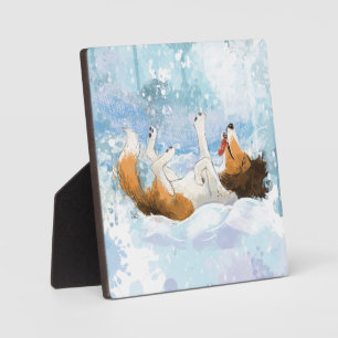 Sheldon the Sheltie Plays in the Snow Plaque