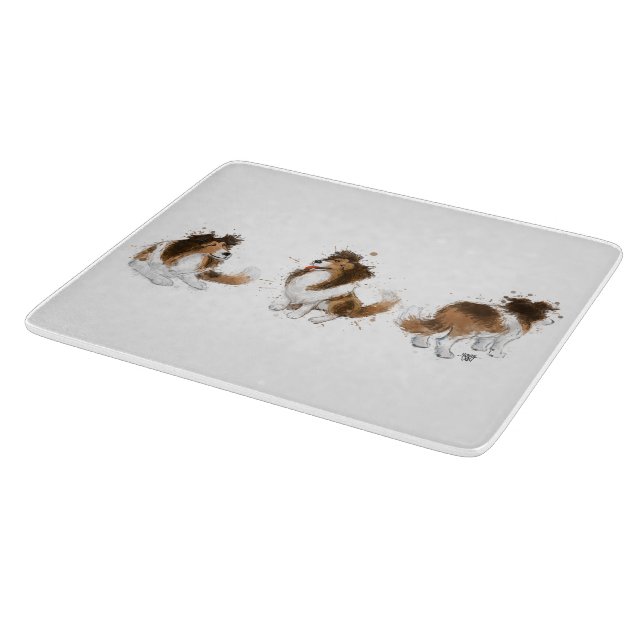 Sheldon the Sheltie Three Poses Cutting Board (Corner)