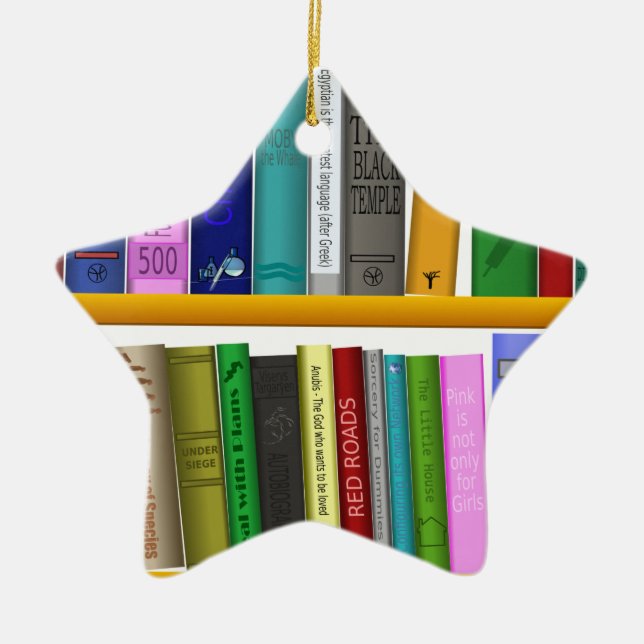 shelf books library reading ceramic ornament (Front)