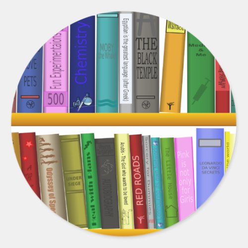 shelf books library reading classic round sticker