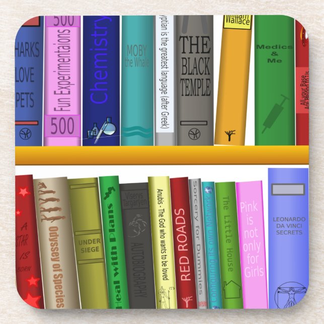 shelf books library reading drink coaster (Front)
