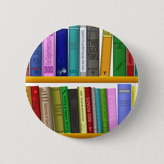 shelf books library reading pinback button (Front)