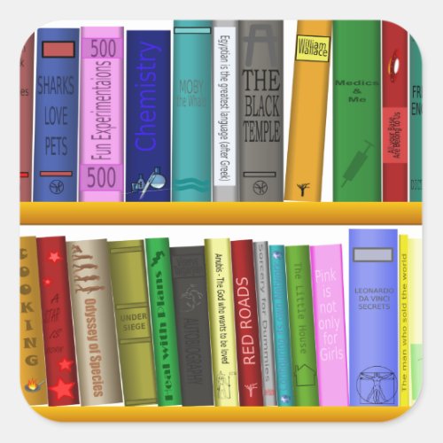 shelf books library reading square sticker