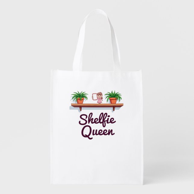 Shelfie Queen – The Plant Lover’s Selfie Moment Grocery Bag (Front)