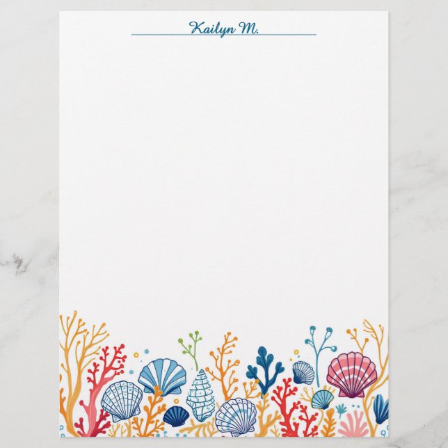 Shell and Coral Border Stationery Paper (Front)