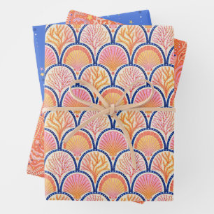 Shell and Seagrass Nautical Set of Three Wrapping Paper Sheets