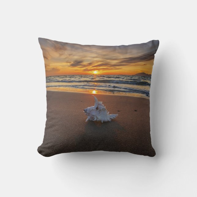 Shell At The Beach At Sunset | Kos Island Throw Pillow (Front)