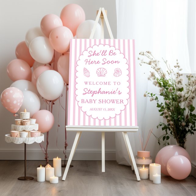 She'll Be Here Soon Pink Baby Shower Welcome Sign (Creator Uploaded)