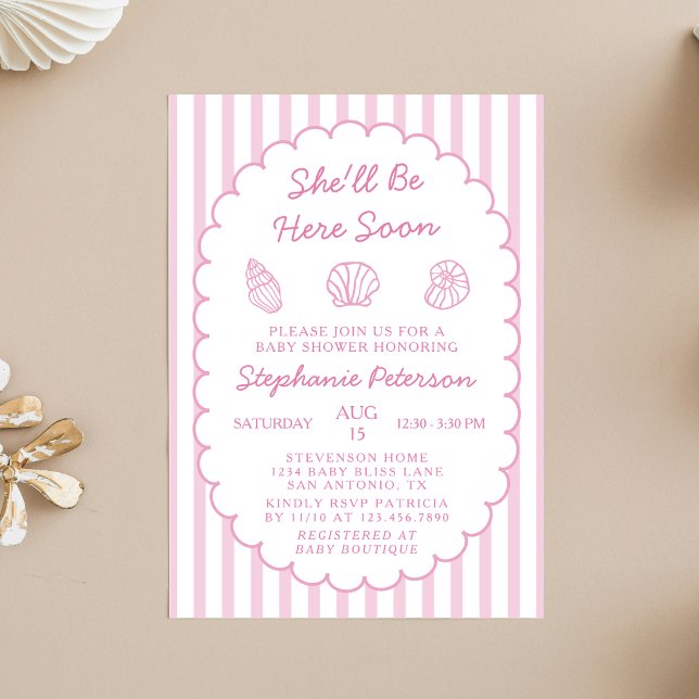 She'll Be Here Soon Sea Shell Girl Baby Shower Invitation (Creator Uploaded)