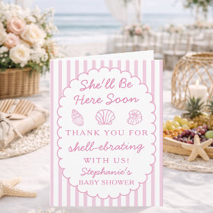She'll Be Here Soon Sea Shells Baby Shower Letterpress Thank You Card