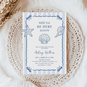 She'll Be Here Soon Seashell Baby Shower Invitatio Invitation