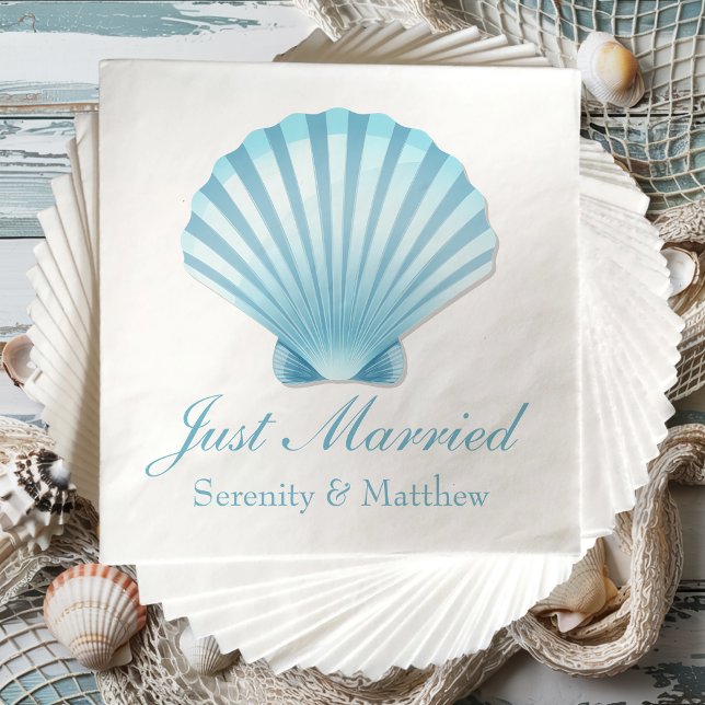 Shell Beach Blue Nautical Just Married Wedding Napkins (Creator Uploaded)