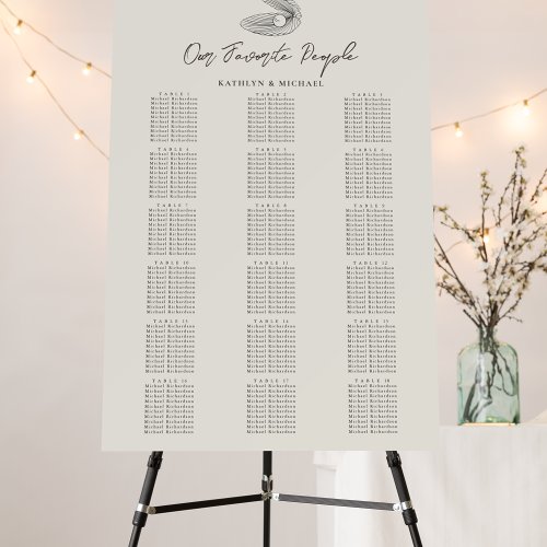 Shell Beach Coastal Wedding 18 Table Seating Chart Foam Board