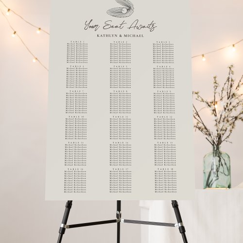 Shell Beach Coastal Wedding 18 Table Seating Chart Foam Board