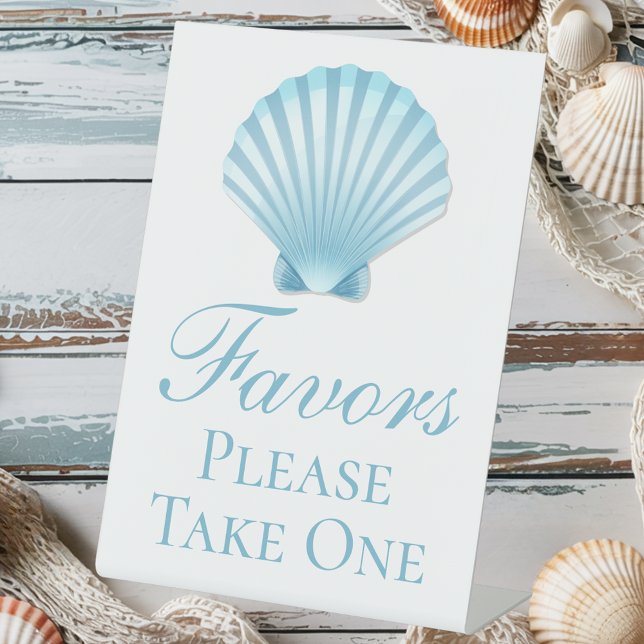 Shell Beach Nautical Blue Elegant Wedding Favor Pedestal Sign (Creator Uploaded)