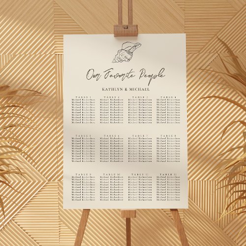 Shell Beach Ocean Wedding 12 Table Seating Charts