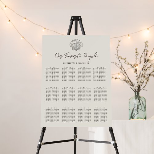 Shell Beach Ocean Wedding 12 Table Seating Charts Foam Board