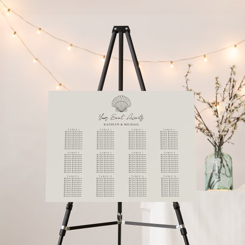 Shell Beach Ocean Wedding 12 Table Seating Charts Foam Board