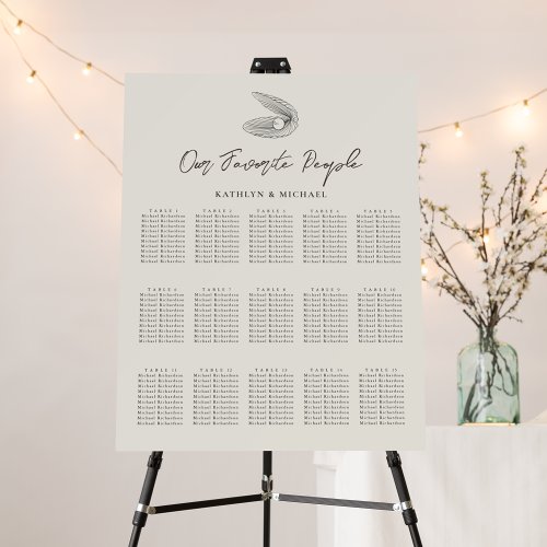 Shell Beach Ocean Wedding 15 Table Seating Charts Foam Board