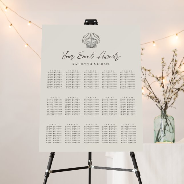 Shell Beach Ocean Wedding 15 Table Seating Charts Foam Board (Creator Uploaded)