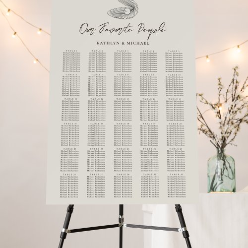 Shell Beach Ocean Wedding 30 Table Seating Charts Foam Board