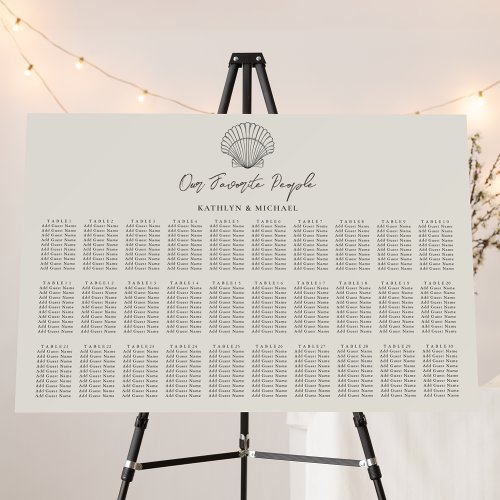 Shell Beach Ocean Wedding 30 Table Seating Charts Foam Board