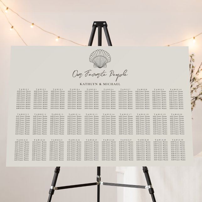 Shell Beach Ocean Wedding 30 Table Seating Charts Foam Board (Creator Uploaded)