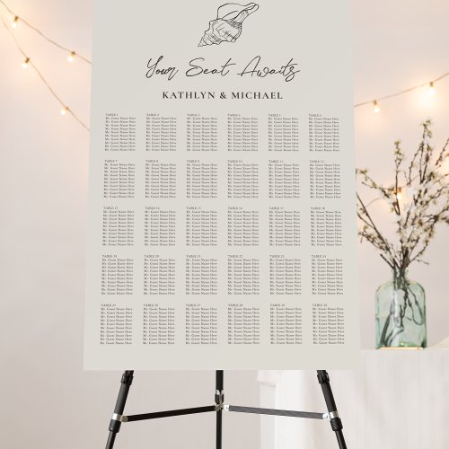 Shell Beach Ocean Wedding 30 Table Seating Charts Foam Board