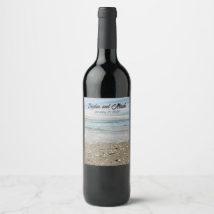 Shell Beach Sunrise Wedding Wine Bottle Labels 