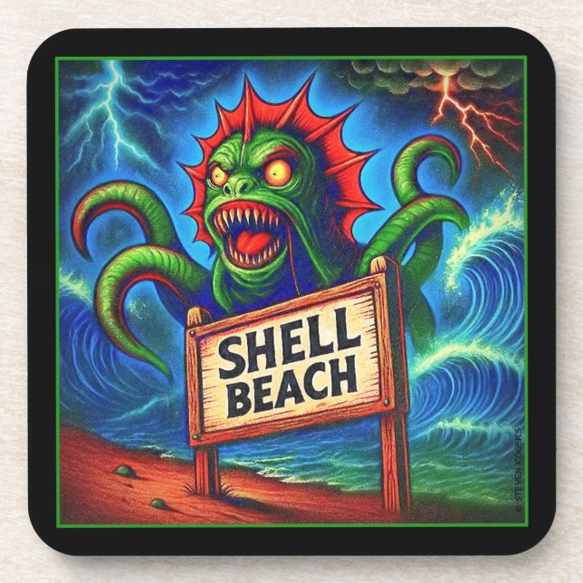 SHELL BEACH TERROR.   BEVERAGE COASTER (Front)