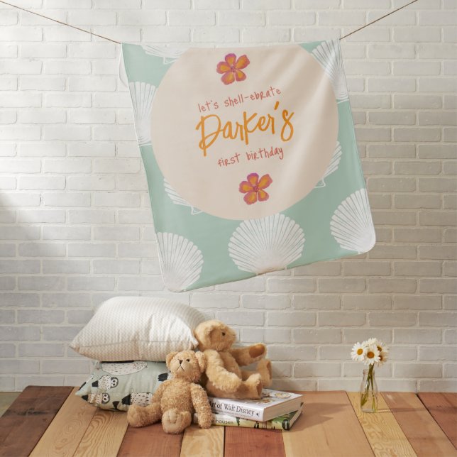 Shell Birthday Teal Shellebration Girls Baby Blanket (In Situ)