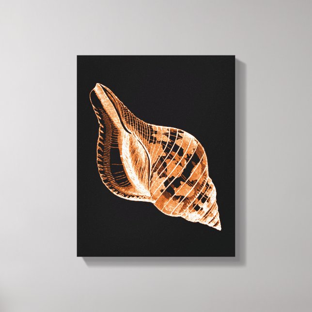 Shell black coastal nautical watercolor canvas print (Front)