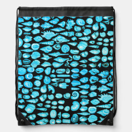 Shell- Black Splash- Aqua Blue Drawstring Backpack