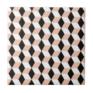 Shell, Black & White 3D Cubes Pattern Ceramic Tile
