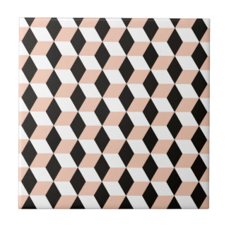 Shell, Black & White 3D Cubes Pattern Ceramic Tile