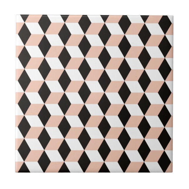 Shell, Black & White 3D Cubes Pattern Ceramic Tile (Front)