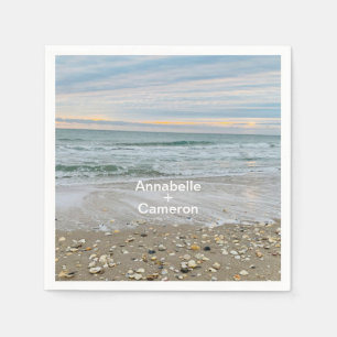 Shell Blue Beach Sunrise Wedding Napkins