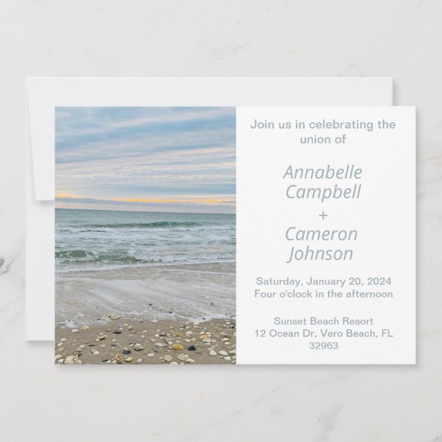 Shell Blue Beach Wedding Invitation  (Front)
