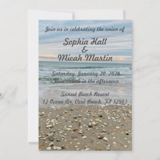 Shell blue beach Wedding Invitation