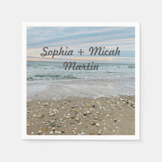 Shell blue beach wedding napkins